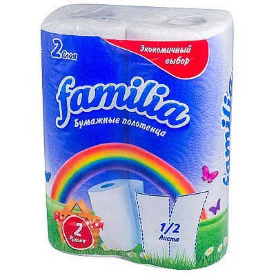 Бумажные полотенца в бытовых рулонах FAMILIA Радуга 2-слойные 10м; 2рул/уп