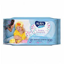 Салфетки влажные 100шт для детей AURA "Ultra comfort" универсальные очищающие гипоаллергенные