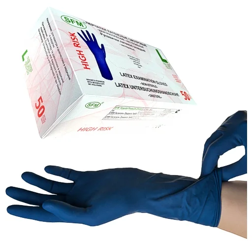 Перчатки латексные синий L SFM Latex High Risk 35г(30см) повышенной прочности 50шт/25пар/пач 10пач/кор