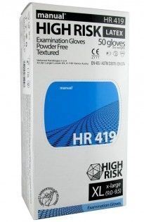 Перчатки латексные XL 50шт/25пар Manual HR419 High Risk синие нестерил неоп смотровые 10шт/кор