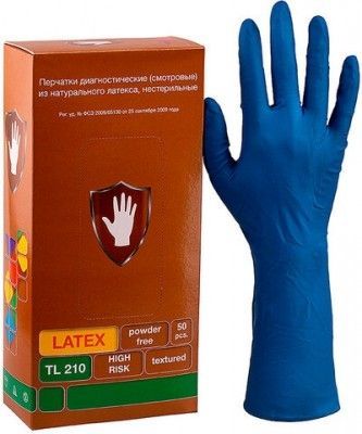 Перчатки латексные XL 50шт/25пар High Risk SAFE&CARE синие неоп 16гр 10шт/кор