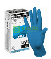 Перчатки латексные L 50шт/25пар Manual HR419 High Risk синие нестерил неоп смотровые 10шт/кор