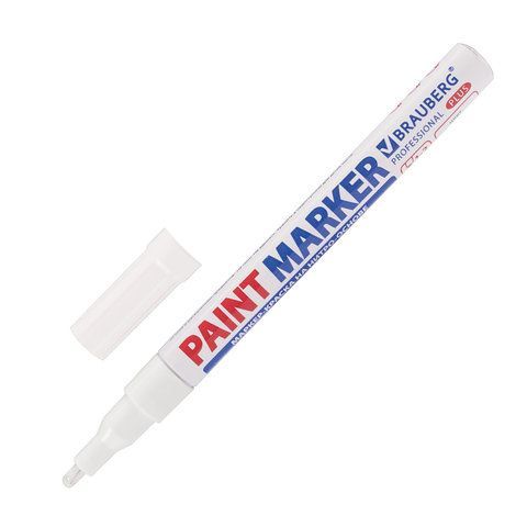 Маркер-краска лаковый (paint marker) 2мм БЕЛЫЙ НИТРО-ОСНОВА алюминиевый корпус BRAUBERG PROFESSIONAL PLUS