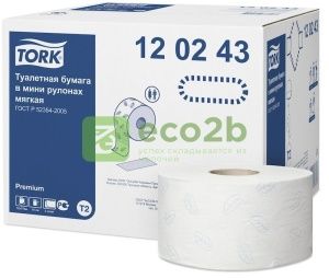 Туалетная бумага 2-слойная 170м Т2 TORK Premium в мини-рулонах белый 12рул/кор