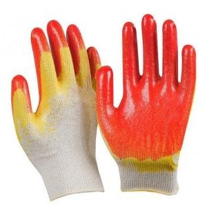 Хлопчатобумажные трикотажные перчатки, двойной красно-желтый облив