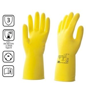 Перчатки латексные КЩС, прочные, хлопковое напыление, размер 8,5-9 L, большой, желтые, HQ Profiline