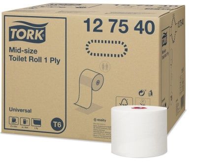 Туалетная бумага 1-слойная 135м Т6 TORK mid-size в миди-рулонах белый 27рул/кор