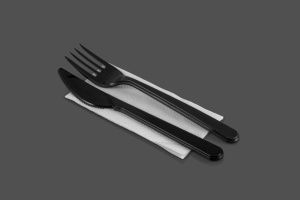 Набор столовых приборов 3 черный ПРЕМИУМ (нож, вилка, салфетка) 600шт/кор