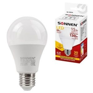 Лампа светодиодная SONNEN 15(130)Вт цоколь Е27 груша теплый белый 30000ч LED A65-15W-2700-E