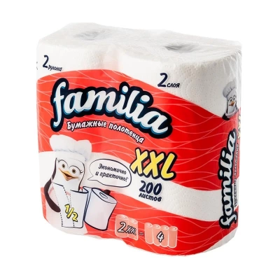 Бумажные полотенца в бытовых рулонах FAMILIA XXL 2-слойные 25м; 2рул/уп