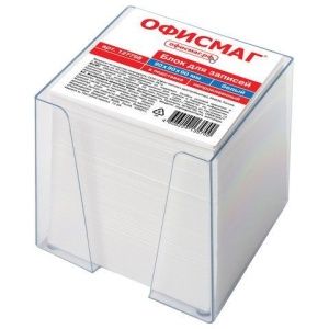 Блок для записей ОФИСМАГ в подставке прозрачной, куб 9х9х9 см, белый, белизна 95-98%