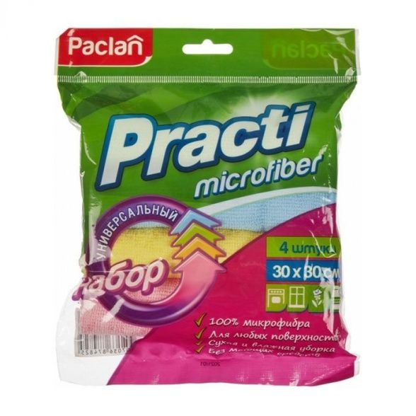 Салфетка универсальная микрофибра 30х30см 300гр/м2 4шт/уп PACLAN "Practi Microfiber"