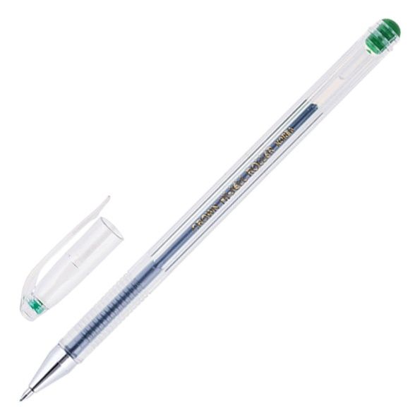 Ручка гелевая CROWN "Hi-Jell" ЗЕЛЕНАЯ корпус прозрачный узел 0,5 мм линия письма 0,35 мм HJR-50