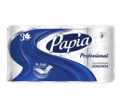 Туалетная бумага в бытовых рулонах 3-слойная 16,8м PAPIA PROFESSIONAL белый 8рул/уп