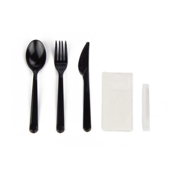 Комплект столовый 5 черный (нож, вилка, ложка стол, салфетка, зубочистка) 200шт/кор