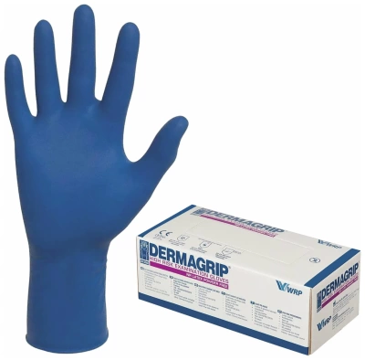 Перчатки латексные синий M DERMAGRIP High Risk неопудренные сверхпрочные 50шт/25пар/пач