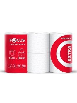 Туалетная бумага в бытовых рулонах 48м 2-слойная FOCUS EXTRA 6рул/уп