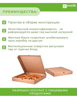Коробка для пиццы картон 400х400х40мм бурая 
