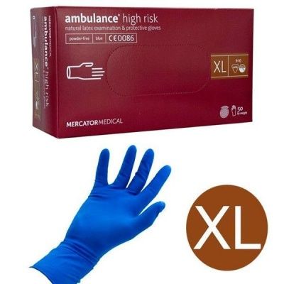 Перчатки латексные синие High Risk XL 50шт/25пар Mercator medical неоп 16гр 10шт/кор