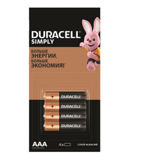 Батарейки КОМПЛЕКТ 4шт (отрывной блок),DURACELL Simply AA (LR06, 15А) алкалиновые пальчиковые