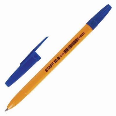 Ручка шариковая STAFF "ORANGE C-51" СИНЯЯ корпус оранжевый узел 1 мм линия письма 0,5 мм