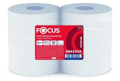 Протирочный материал бумажный 2-сл. 350м 1000лист Focus Jumbo Industrial рулон 24х35см белый 2шт/кор