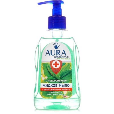 Жидкое мыло AURA 300мл дозатор Антибактериальное Подорожник