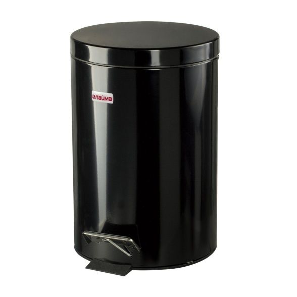 Ведро-контейнер для мусора (урна) с педалью ЛАЙМА "Classic" 12 л черное глянцевое металл со съем вед