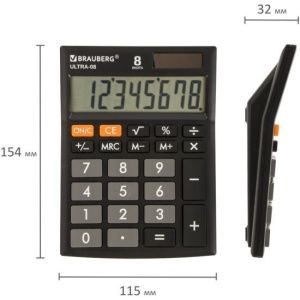Калькулятор BRAUBERG ULTRA-08-BK настольный 8разрядов 154x115мм  КОМПАКТНЫЙ   двойное питание
