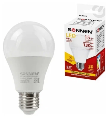 Лампа светодиодная SONNEN 15(130)Вт цоколь Е27 груша нейтральный белый 30000ч LED A65-15W-4