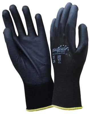Перчатки нейлоновые MANIPULA "Микропол" полиуретановое покрытие (облив), размер 9 (L), черные, TPU-12 