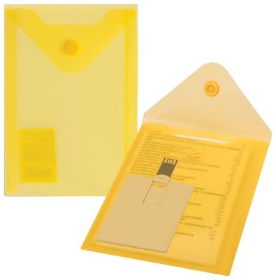 Папка-конверт с кнопкой МАЛОГО ФОРМАТА 105х148мм А6 желтая 0,18мм BRAUBERG