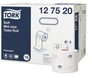 Туалетная бумага 2-слойная 90м Т6 TORK mid-size в миди-рулонах белый 27рул/кор