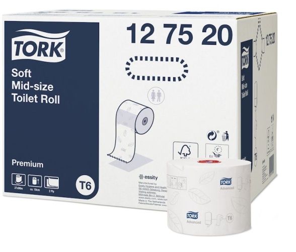 Туалетная бумага 2-слойная 90м TORK Т6 mid-size белая
