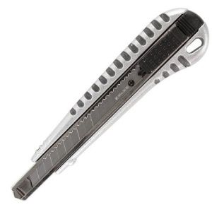 Нож универсальный 9мм BRAUBERG "Metallic" металлический корпус рифленый автофиксатор блистер