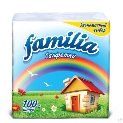 Бумажные салфетки белые 24х23 1-слойные FAMILIA 100л/уп