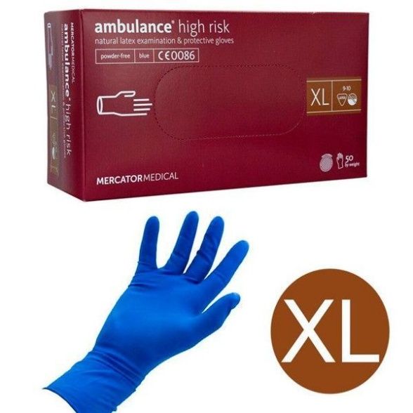 Перчатки латексные синие High Risk XL 50шт/25пар Mercator medical неоп 18гр 10шт/кор