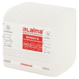 Туалетная бумага листовая 2-слойная 250л LAIMA PREMIUM Т3 белая