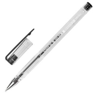Ручка гелевая STAFF ЧЕРНАЯ корпус прозрачный хромированные детали, узел 0,5 мм, линия письма 0,35 мм