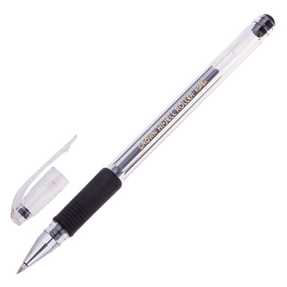 Ручка гелевая с грипом CROWN "Hi-Jell Grip" ЧЕРНАЯ узел 0,5мм, линия письма 0,35мм