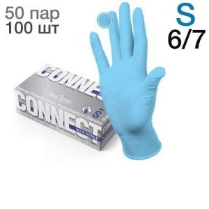 Перчатки CONNECT PULIN нитрил голубой неопудр текстур S 200шт/100пар 10шт/кор