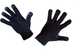 Хлопчатобумажные перчатки черные с ПВХ П/Ш 7,5класс 6-нитей